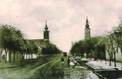 sove_ravno_selo_village_street_and_protestant_churches_in_1925