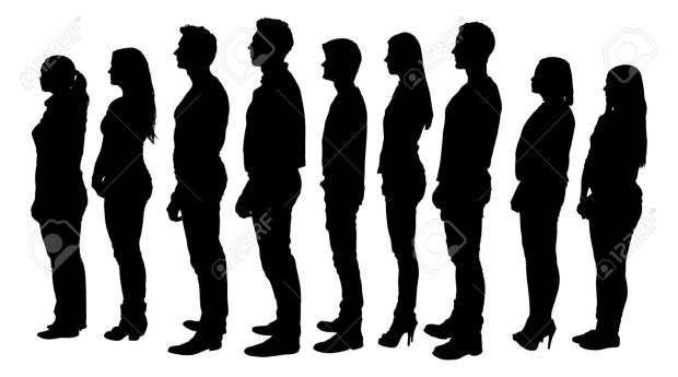31536409-白い背景のラインに立ってシルエット人の完全な長さ。ベクトル画像